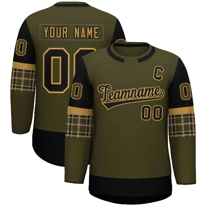 Custom Olive Brown Personalized Raglan Sleeves Round-Neck Hockey Jersey Minimalist Men's Casual 