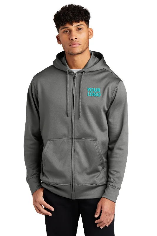 Sport-Tek Sport-Wick Fleece Custom Full-Zip Hooded Jackets, Dark Smoke Grey Edgy Men's Punk