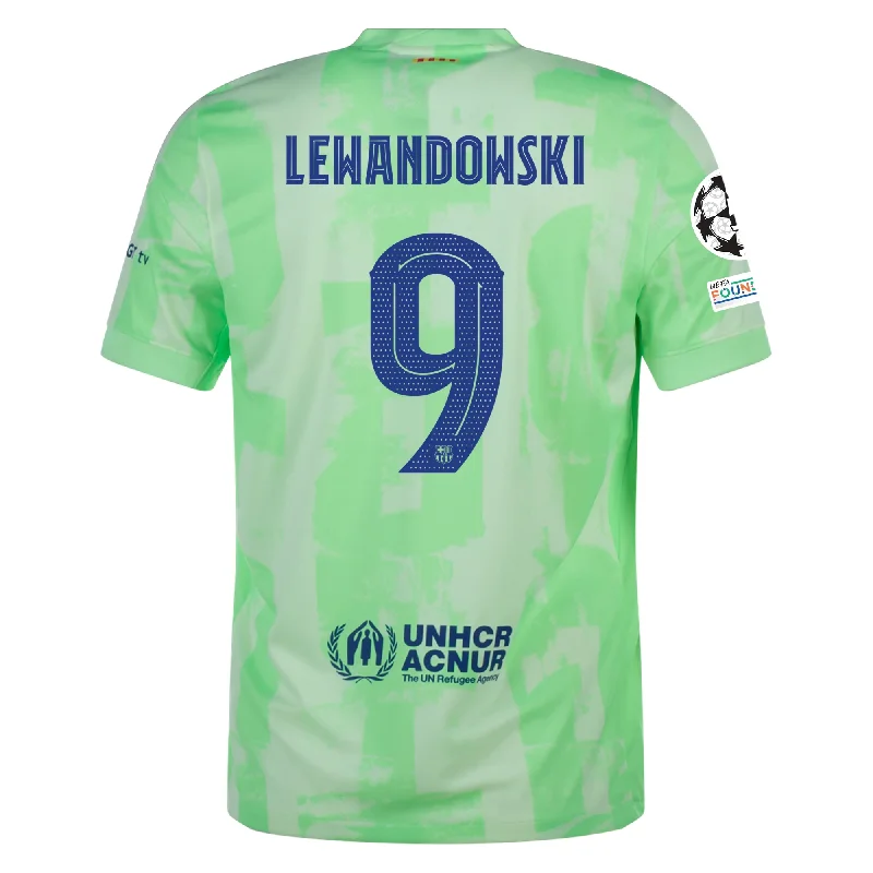 Nike Barcelona Robert Lewandowski Third Jersey w/ Champions League Patches 24/25 (Barely Volt/Old Royal) Dapper Men's Bow