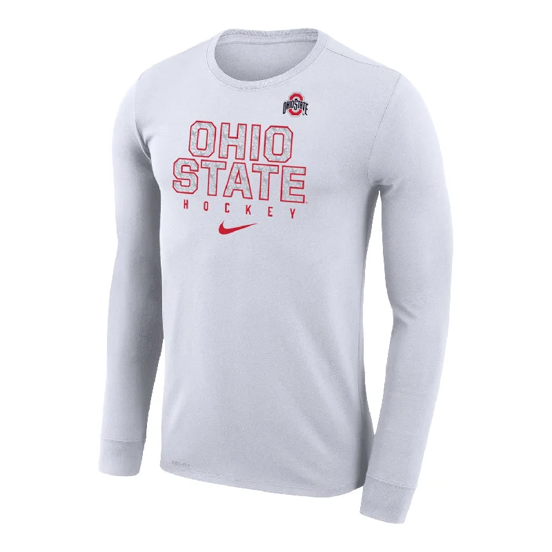 Ohio State Buckeyes Nike Legend Ice Hockey White Long Sleeve T-Shirt Unique Men's Upcycled