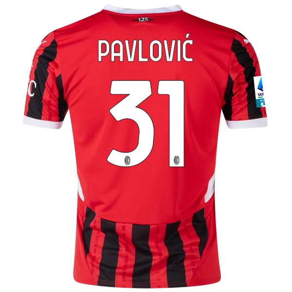 Puma AC Milan Strahinja Pavlović Home Jersey w/ Serie A Patch 24/25 (Puma Red/Puma Black) Confident Men's Power