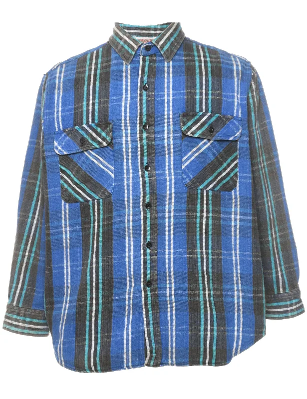 Long Sleeved Blue & Black Classic Checked Shirt - XL Refined Men's Classic 