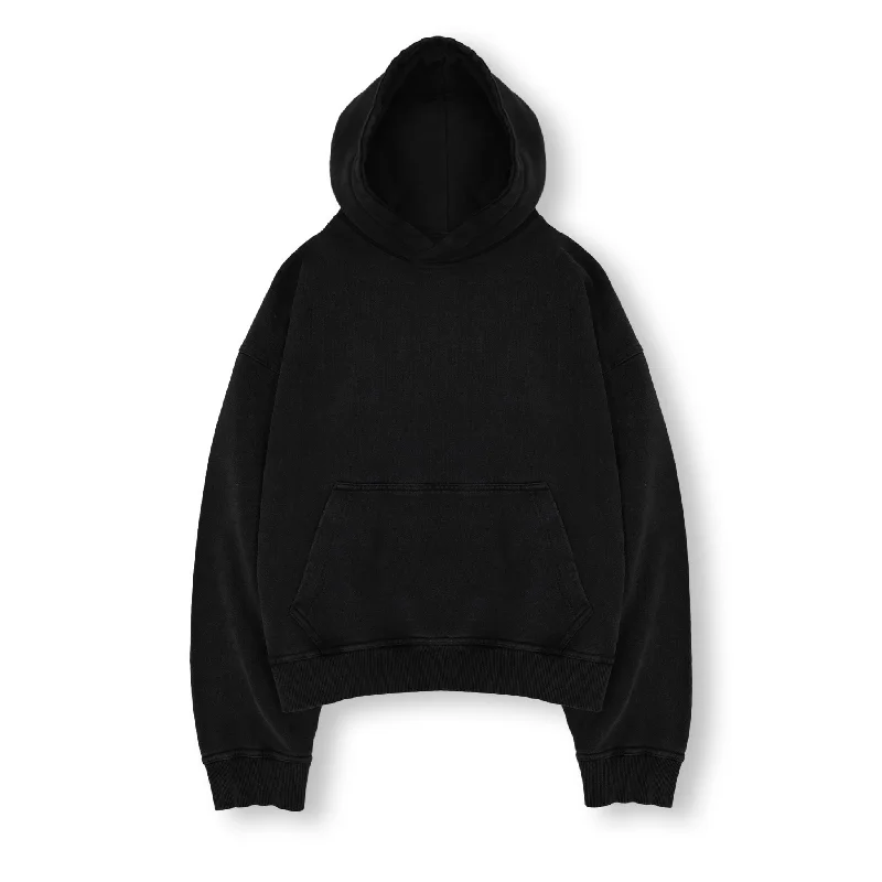 Cropped Hoodie - Black Minimalist Men's Casual 