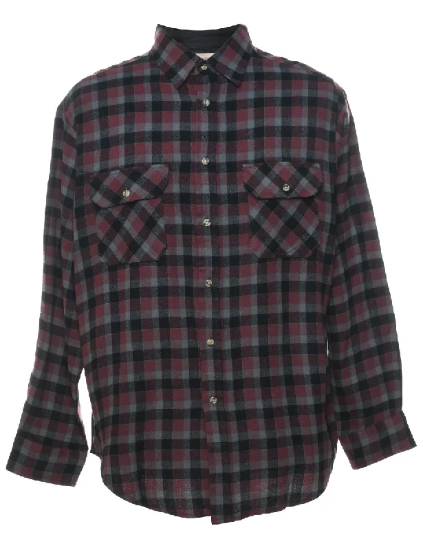 Plum & Grey Checked Shirt - L Modern Men's 