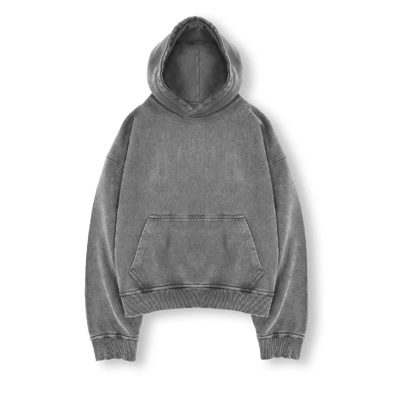 Cropped Hoodie - Vintage Grey Sleek Men's Metallic