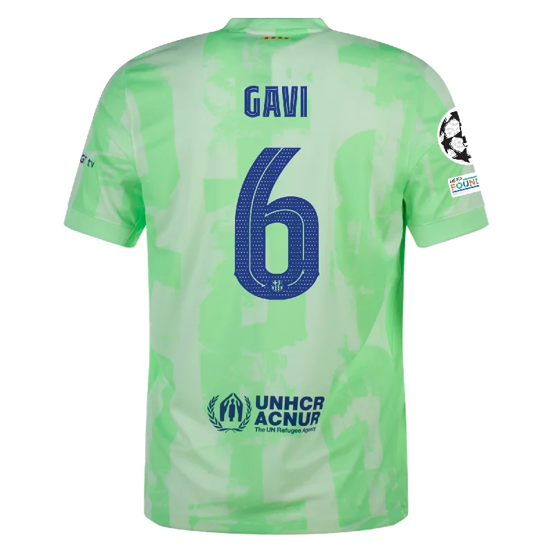 Nike Barcelona Gavi Third Jersey w/ Champions League Patches 24/25 (Barely Volt/Old Royal) Dynamic Men's Glow