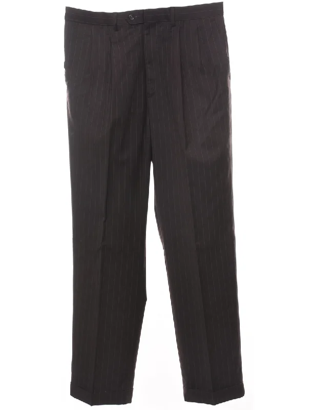 Chaps Black Striped Trousers - W34 L31 Sophisticated Men's French