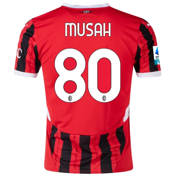 Puma AC Milan Yunus Musah Home Jersey w/ Serie A Patch 24/25 (Puma Red/Puma Black) Monochromatic All