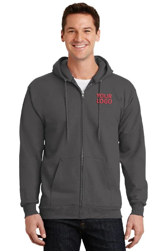 Port & Company Tall Essential Fleece Zip Customized Hoodies, Charcoal Dynamic Men's High