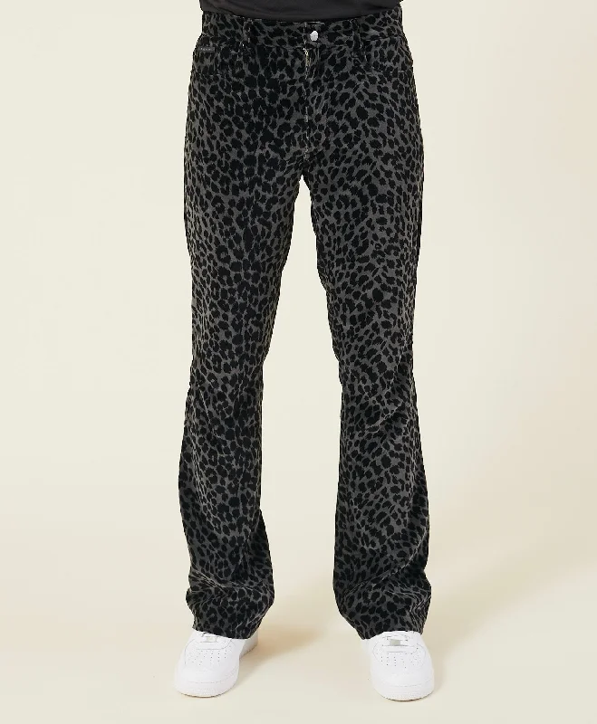 LEOPARD PRINT VELVET BOOTCUT JEANS Gym