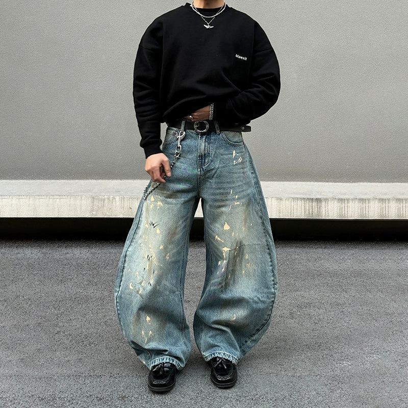 Distressed Wide-Leg Jeans Masculine Men's Thick