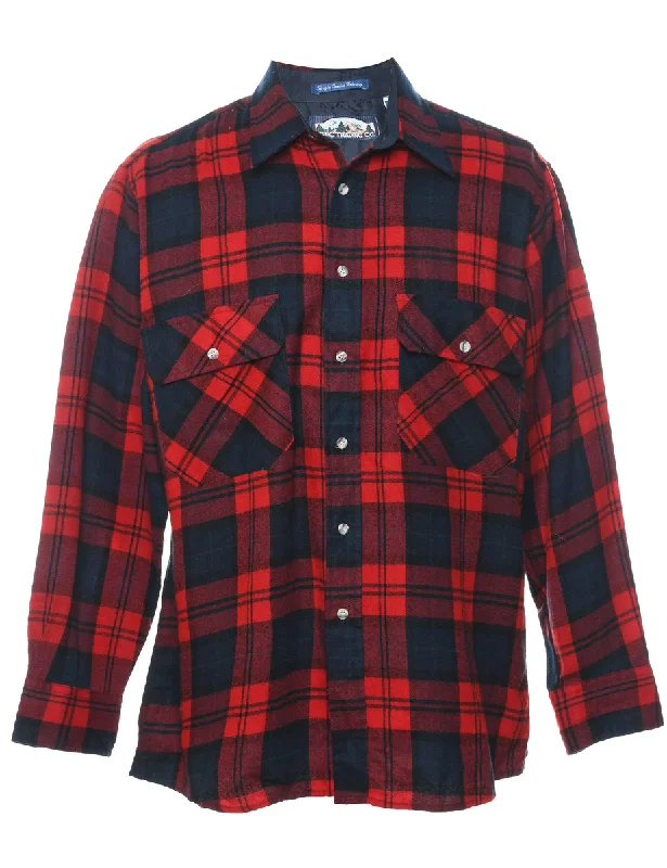 Long Sleeved Navy & Red Checked Shirt - L Refined Men's Hand