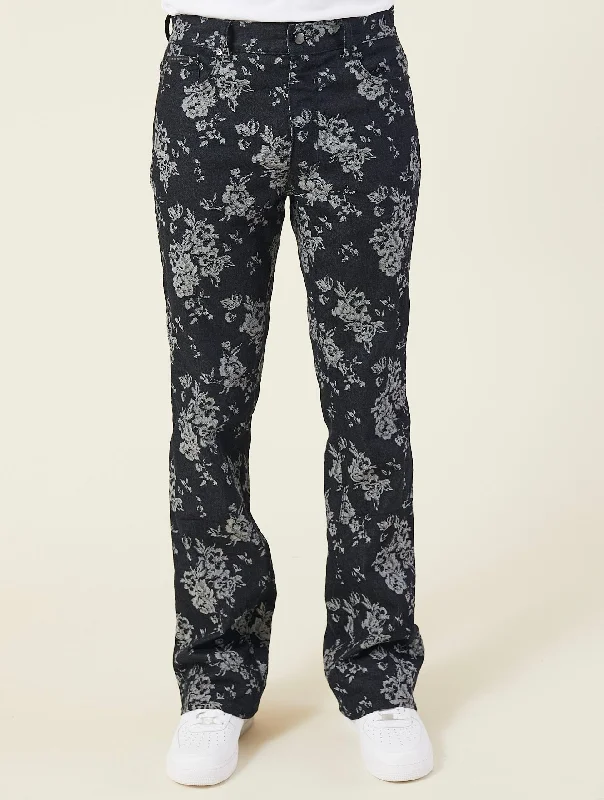 FLORAL JACQUARD FLARED JEANS Elegant Men's Formal 