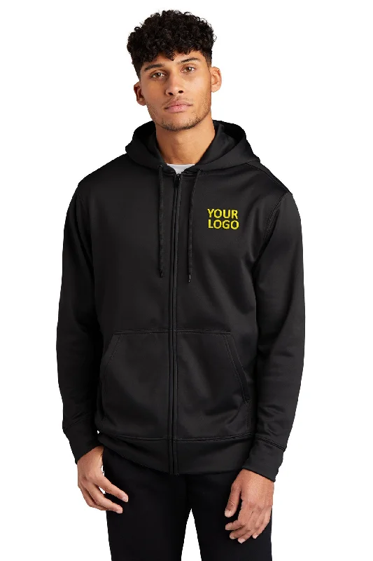 Sport-Tek Sport-Wick Fleece Custom Full-Zip Hooded Jackets, Black Elegant Men's Formal 