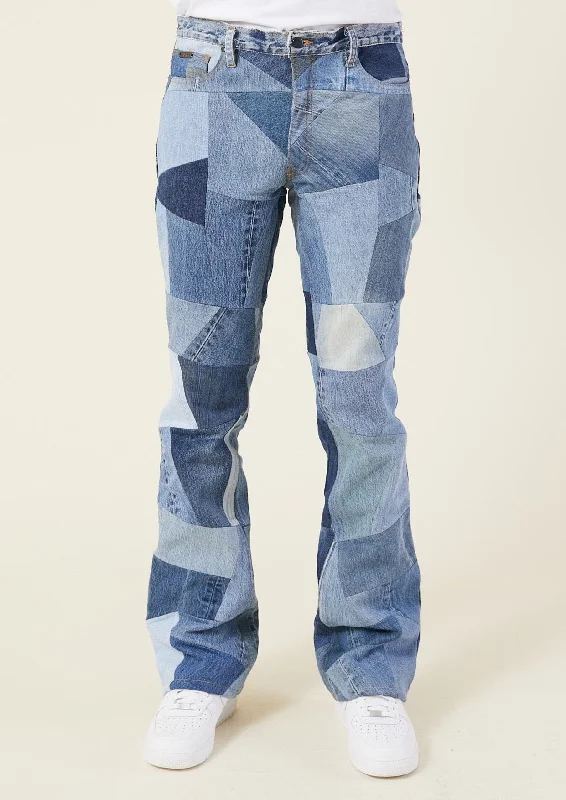 PATCHWORK FLARED JEANS Preppy Men's College