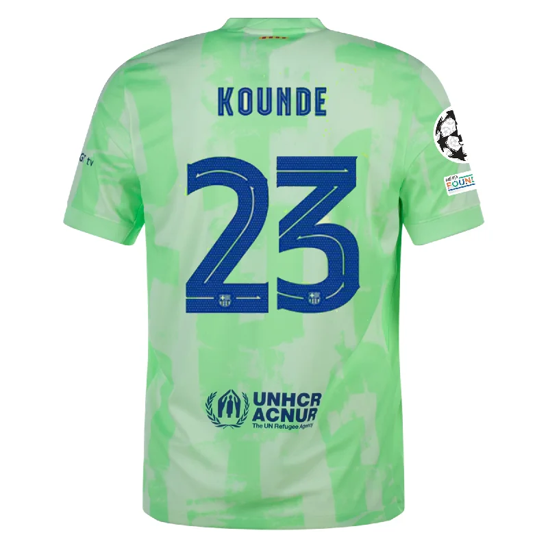 Nike Barcelona Jules Koundé Third Jersey w/ Champions League Patches 24/25 (Barely Volt/Old Royal) Unique Men's Patch