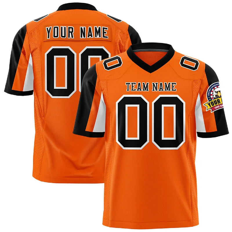 Custom Orange Black-White Color Block Personalized Raglan Sleeves Authentic Football Jersey Dapper Men's Bow