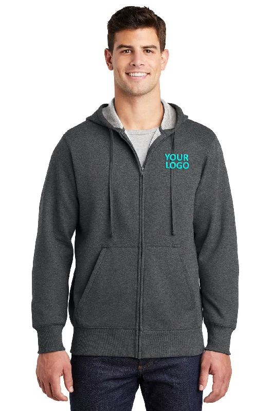 Sport-Tek Customized Full-Zip Hooded Sweatshirts, Graphite Heather Modern Men's Geometric