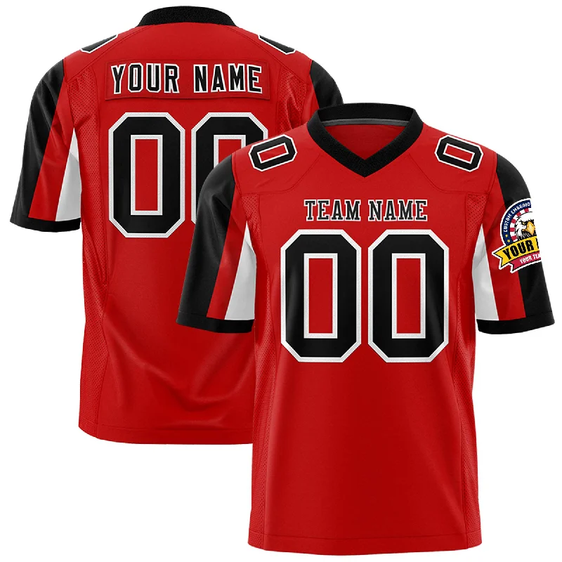 Custom Red Black-White Color Block Personalized Raglan Sleeves Authentic Football Jersey Youthful Men's Pop