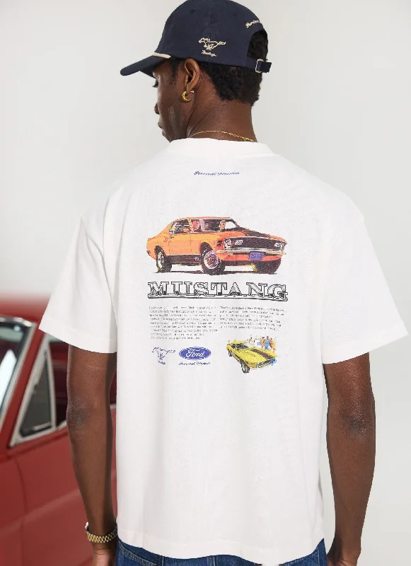 Mach Won! '69 Mustang Oversized T Shirt | Percival x Ford | White Casual Men's Short