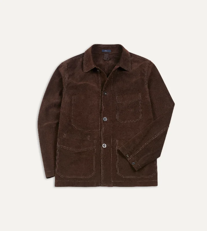 Chocolate Brown Heavyweight Suede Five-Pocket Chore Jacket Street