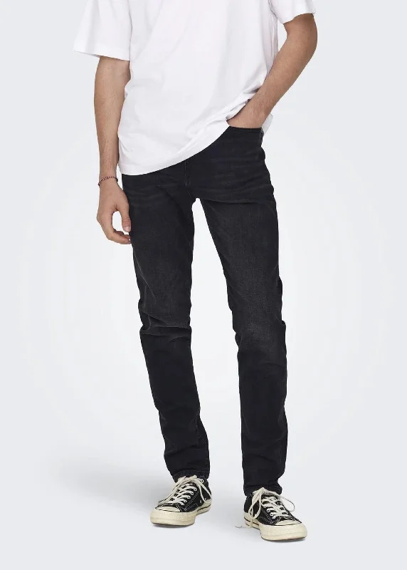 Men's Washed Skinny Jeans,Black Classic Men's Pin