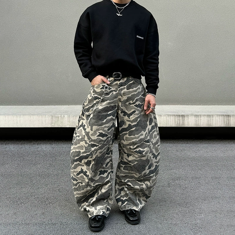 Baggy Straight Leg Camouflage Pants Earthy Men's Hemp