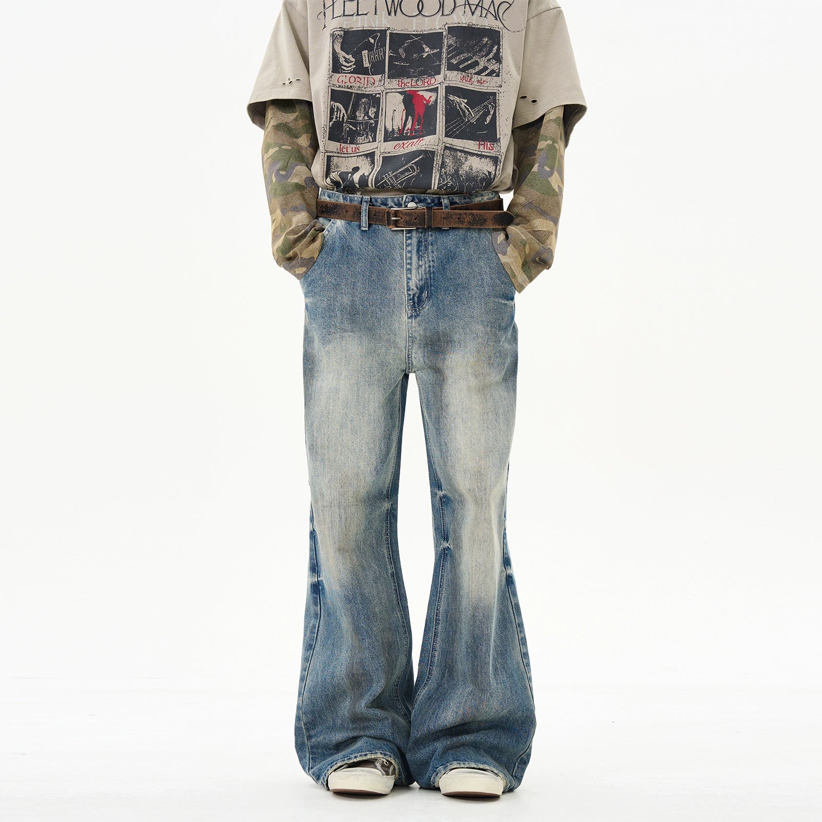 Blue Straight-leg Denim Flared Pants Hip Men's Retro