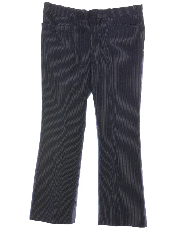 Pinstriped Navy & White Casual Trousers - W35 L28 Stylish Men's Tropical 