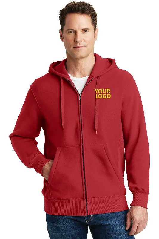 Sport-Tek Super Heavyweight Customized Full-Zip Hooded Sweatshirts, Red Organic