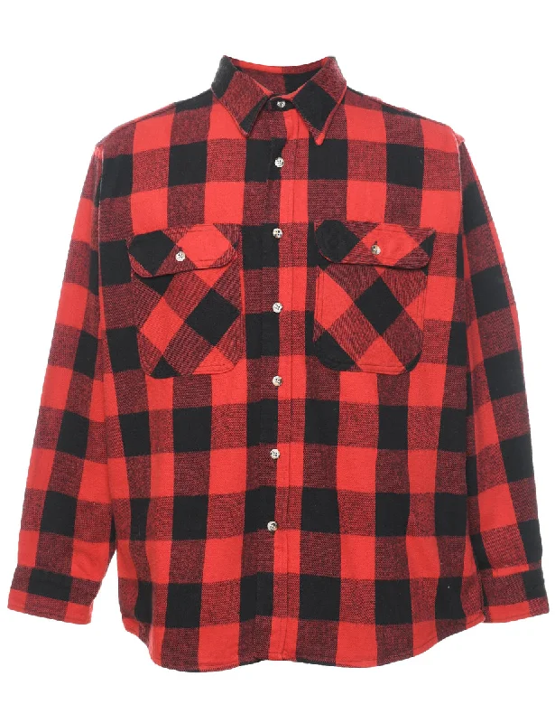 Black & Red Checked Flannel Shirt - XL Elegant Men's Formal 