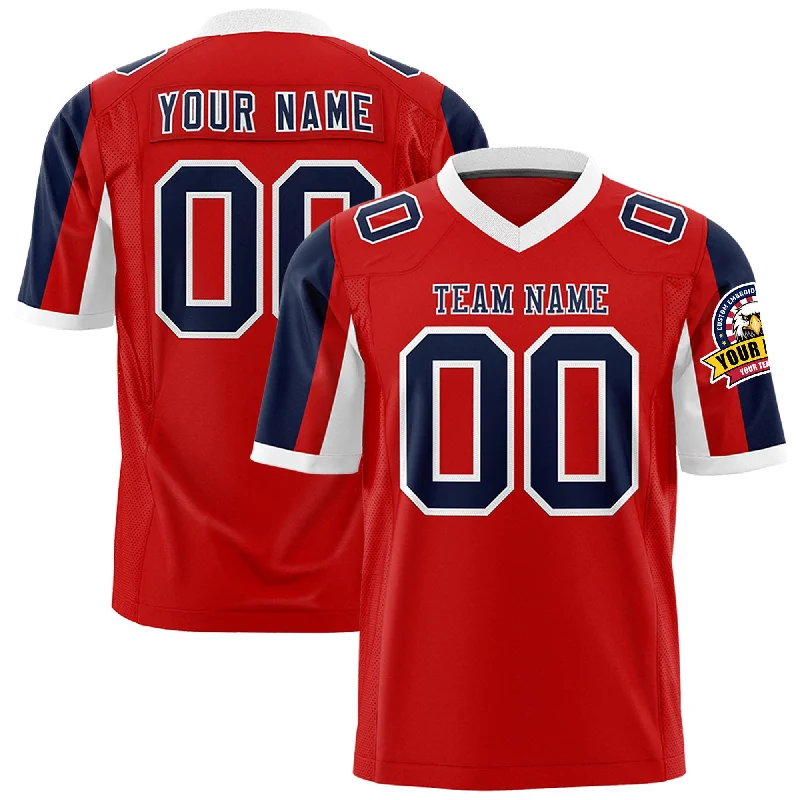 Custom Red Navy-White Color Block Personalized Raglan Sleeves Authentic Football Jersey Confident Men's High