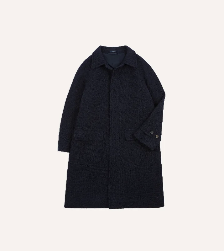 Navy Wool Raglan Coat Organic