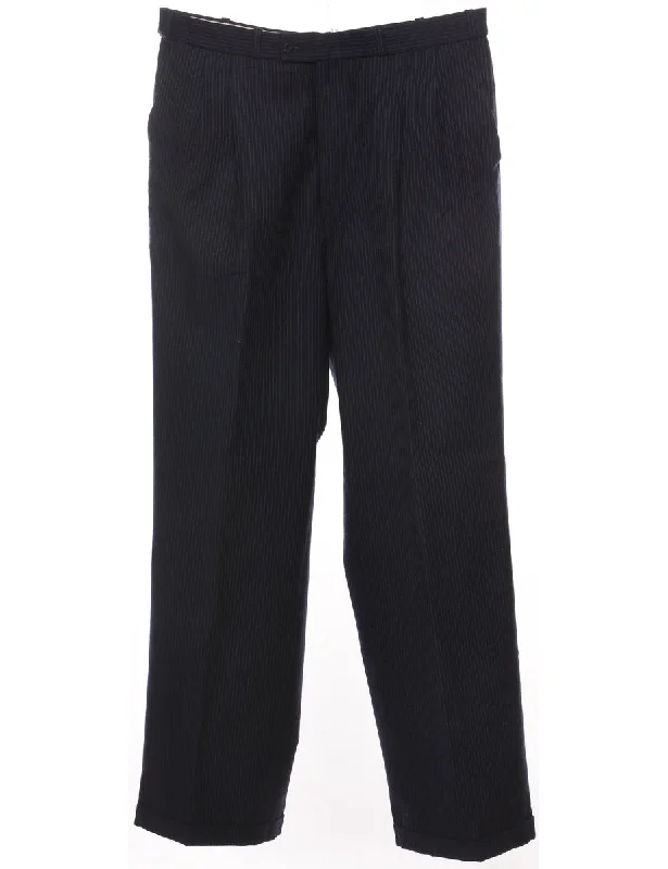 Pinstriped Navy Tapered Trousers - W34 L32 Earthy Men's Sustainable 