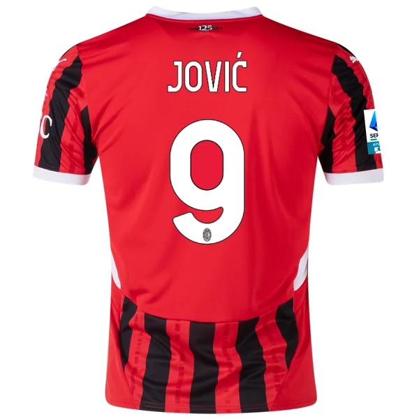 Puma AC Milan Luka Jović Home Jersey w/ Serie A Patch 24/25 (Puma Red/Puma Black) Unique Men's Upcycled