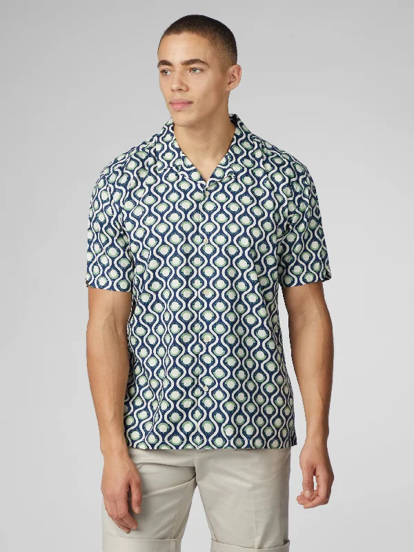 Signature Retro Geo Print Shirt - Grass Green Sharp Men's Italian