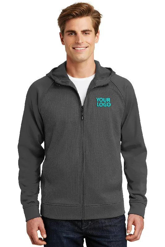 Sport-Tek Rival Tech Fleece Branded Full-Zip Hooded Jackets, Iron Grey Modern Men's Tech