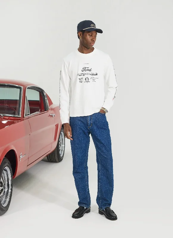 Raceway '69 Mustang Long Sleeve T Shirt | Percival x Ford | White Artistic Men's Avant