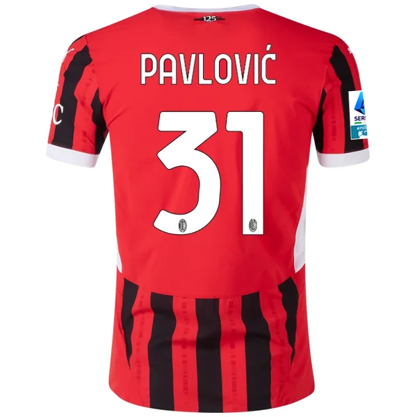 Puma AC Milan Authentic Strahinja Pavlović Home Jersey w/ Serie A Patch 24/25 (Puma Red/Puma Black) Traditional Men's Country