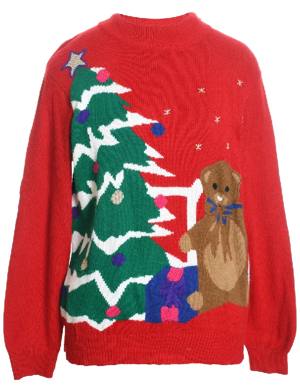 Teddy Bear Print Christmas Jumper - M Relaxed Men's Beach