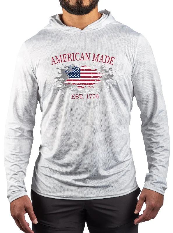 American Made Performance Mesh White Out Sun Hoodie Polished Men's Satin