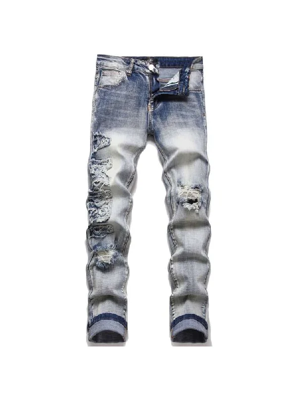 Ripped Washed Bodycon Men's Jeans Streetwear Style