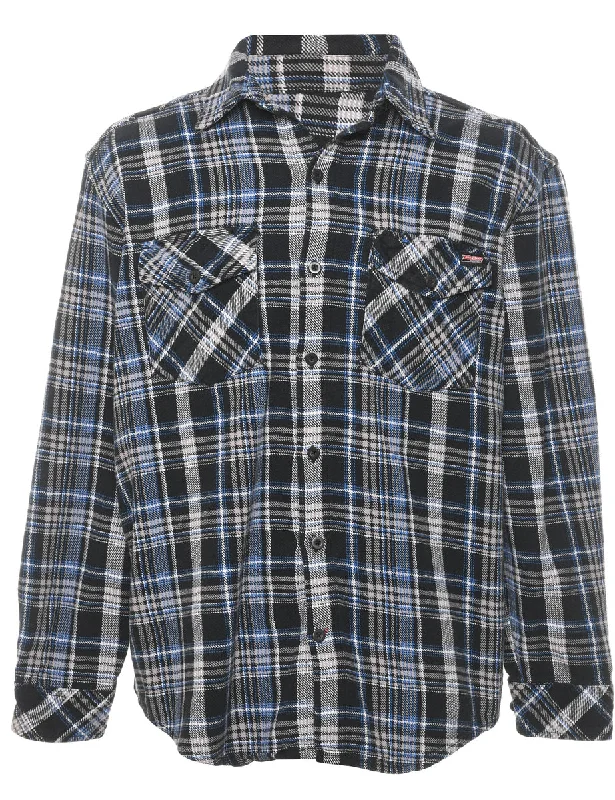 Long Sleeved Black, Blue & White Checked Shirt - L Hip Men's Retro