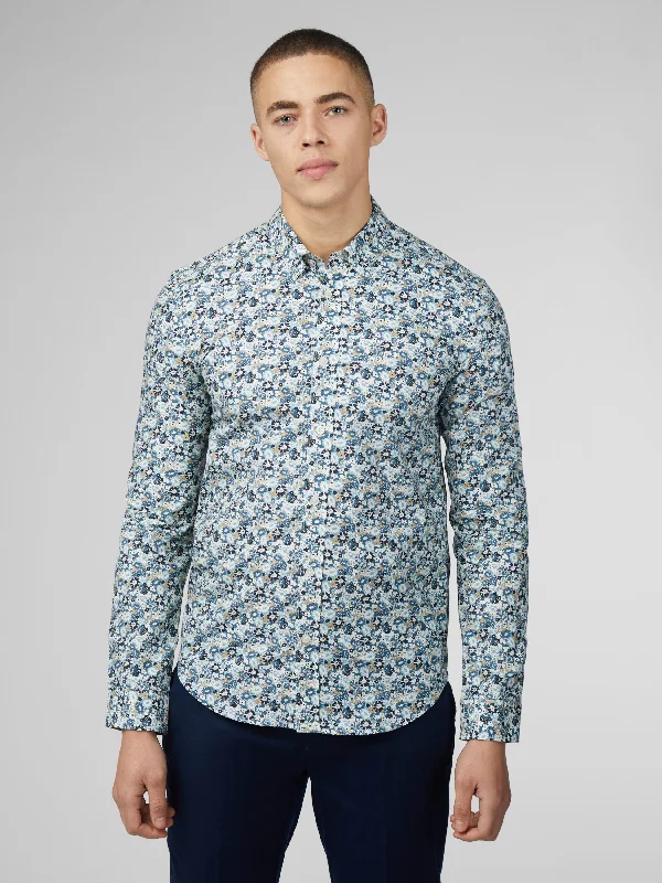 Signature Multicolor Floral Print Shirt - Petrol Monochromatic Office Style