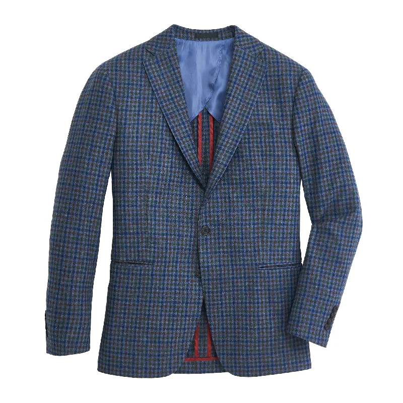 Lanificio Di Pray Country Blue Multi Check Sport Coat Polished Men's Satin