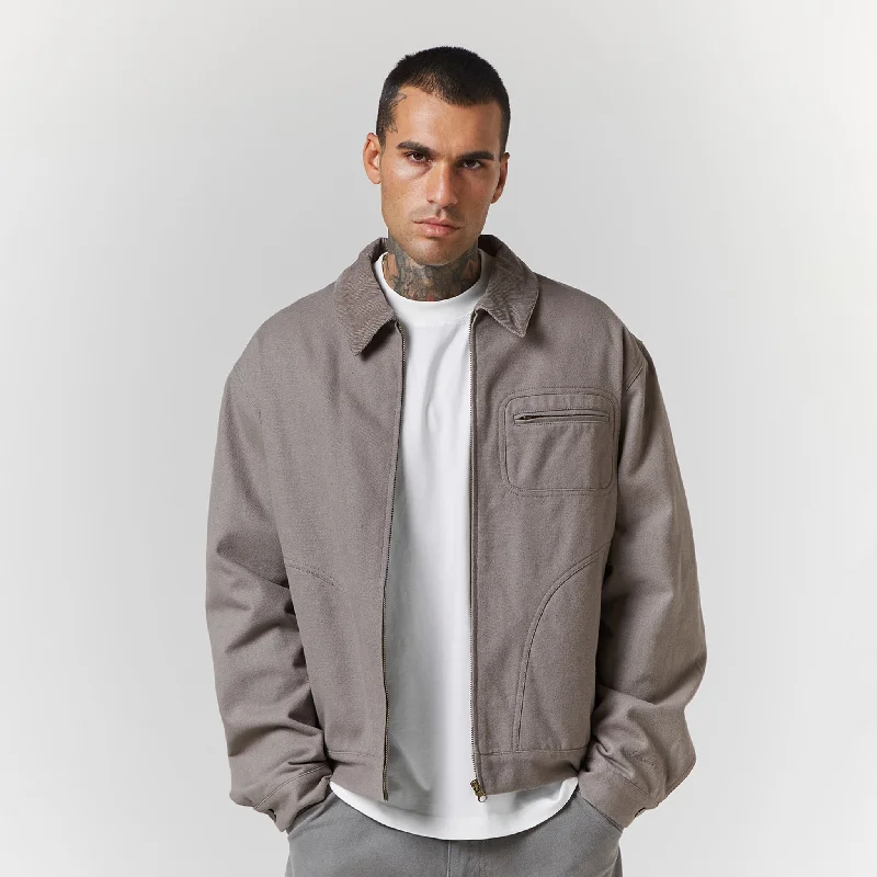 Canvas Workwear Jacket | Washed Grey Monochromatic Office Style