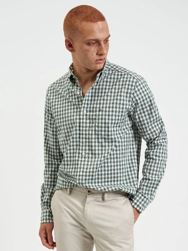 House Poplin Gingham Shirt - Olive Vacation