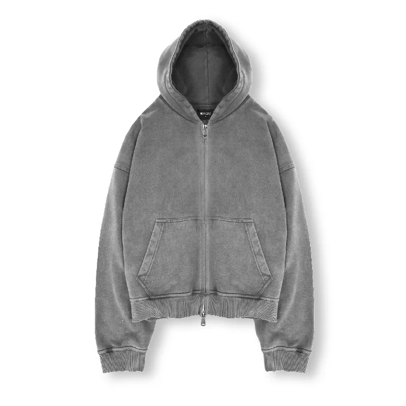 Cropped Zip Hoodie - Vintage Grey Sporty Men's Athleisure 