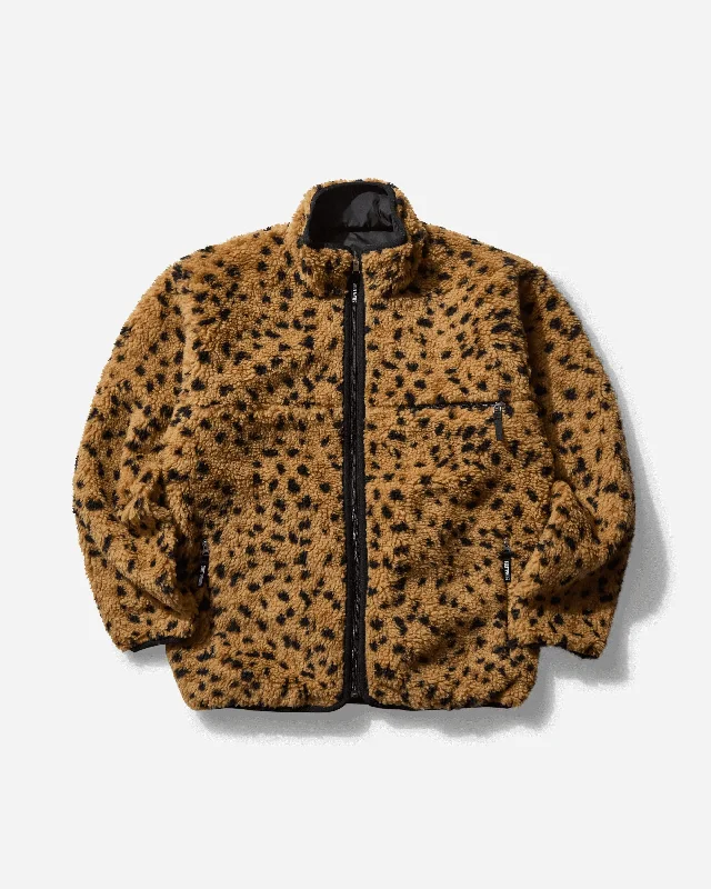 Men's Reversible Leopard Boa Fleece Jacket Beige Relaxed Men's Australian 