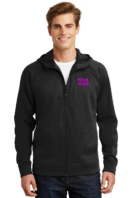 Sport-Tek Rival Tech Fleece Branded Full-Zip Hooded Jackets, Black Streetwear Style